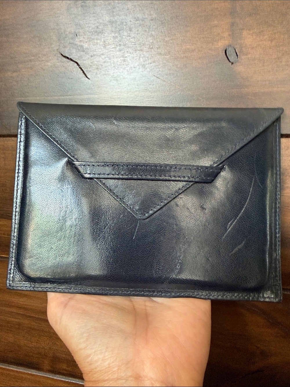 Vintage Budd Leather Navy Blue European Calfskin Envelope Clutch Spain